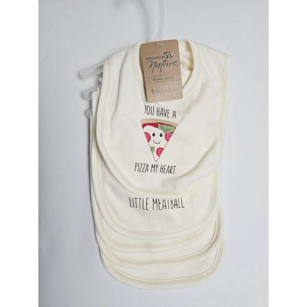 Touched by Nature Baby Organic Cotton Bibs‎ 5pk Muffin Pizza My Heart